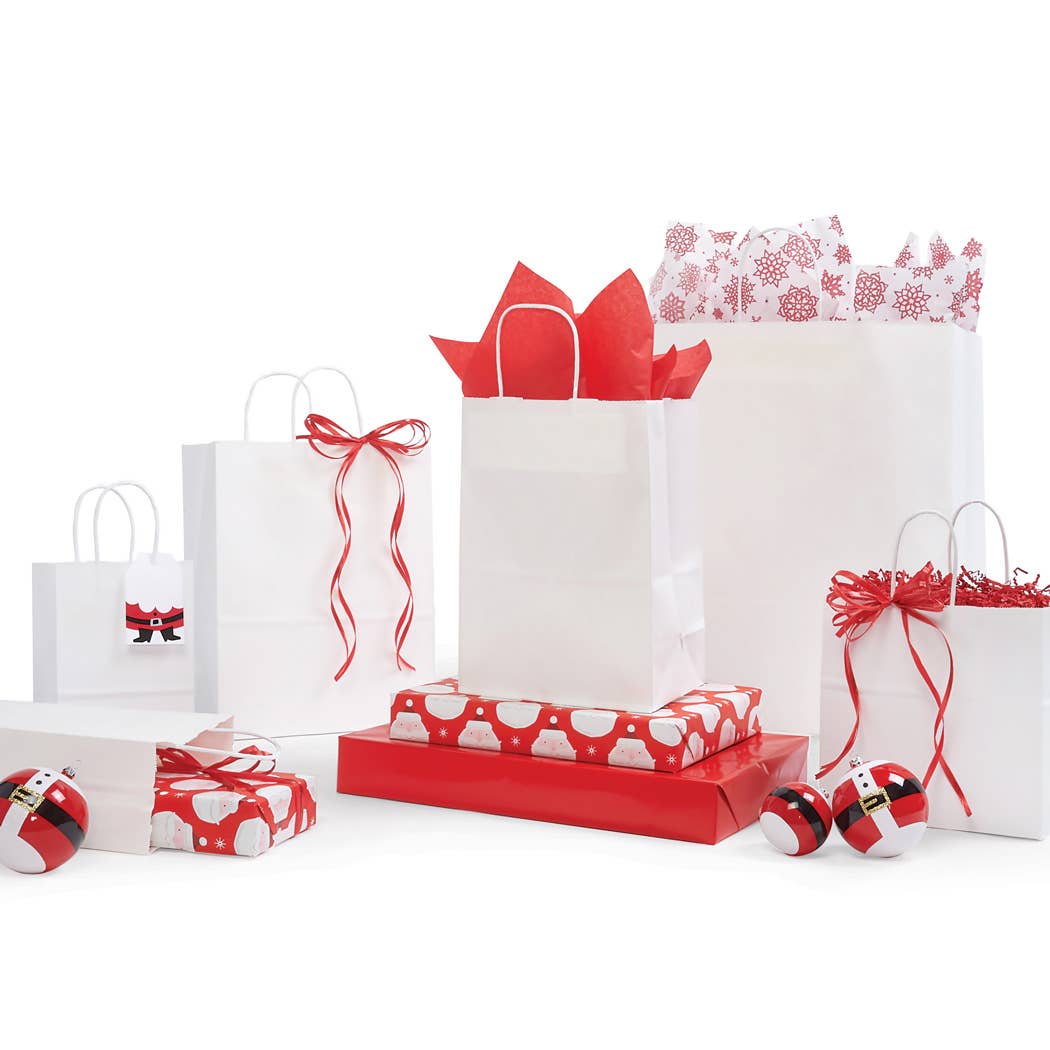White Kraft Retail Paper Shopping Bags: 100 Pack / Junior 8x5x8"