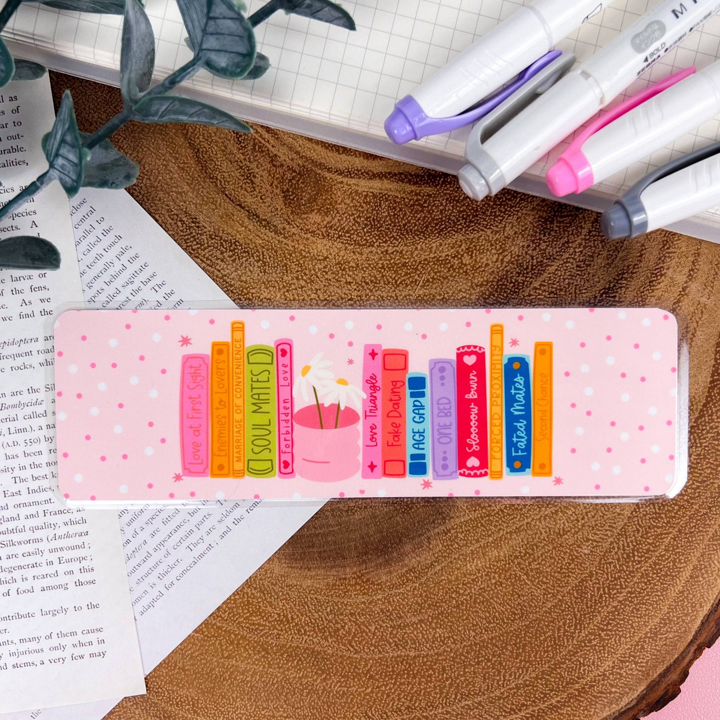 Romance Tropes Book Stack Bookmark: No Tassel