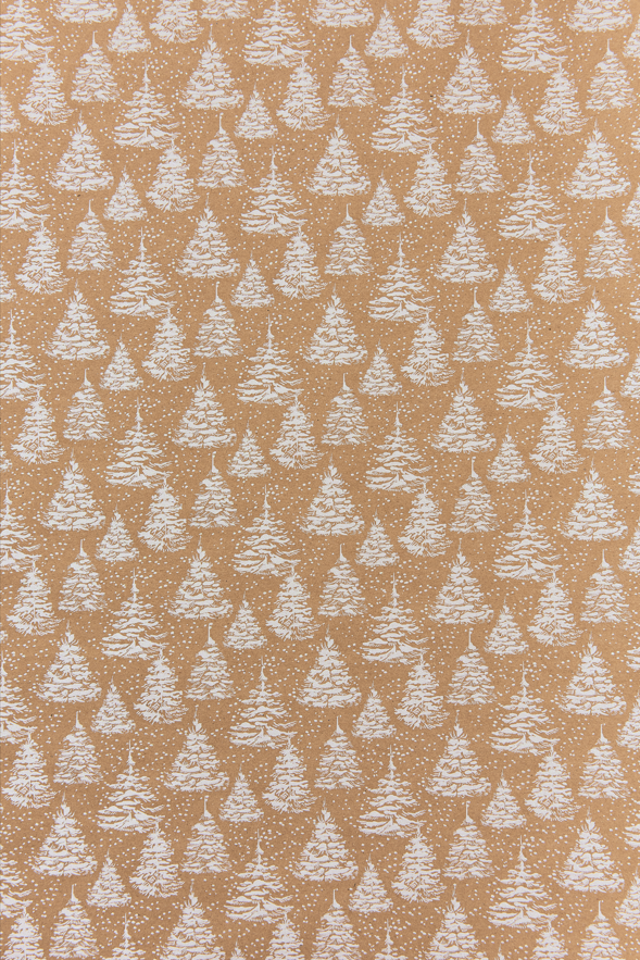 White Glitter Trees on Kraft Christmas Wrapping Paper