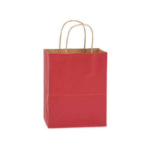 Recycled Kraft Color Paper Retail Shopping Bags: Christmas Red / 25 Pack / Queen 16x6x19.25"