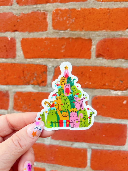 Cat-mas Christmas Kitty Holiday Meow Cats Xmas Tree Sticker: Single