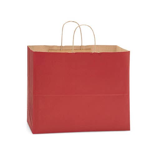 Recycled Kraft Color Paper Retail Shopping Bags: Christmas Red / 25 Pack / Queen 16x6x19.25"