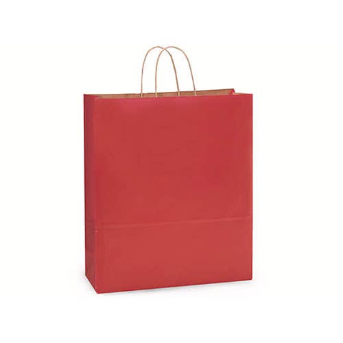 Recycled Kraft Color Paper Retail Shopping Bags: Christmas Red / 25 Pack / Queen 16x6x19.25"