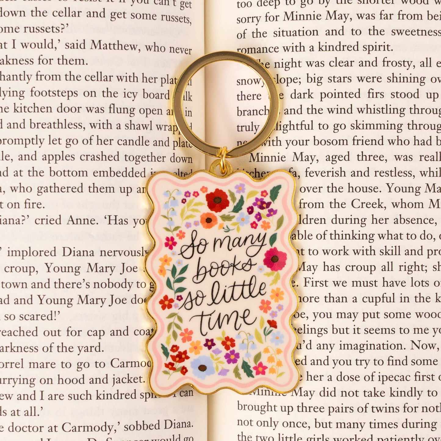 So Many Books Metal Keychain 2.5x1.5 in.