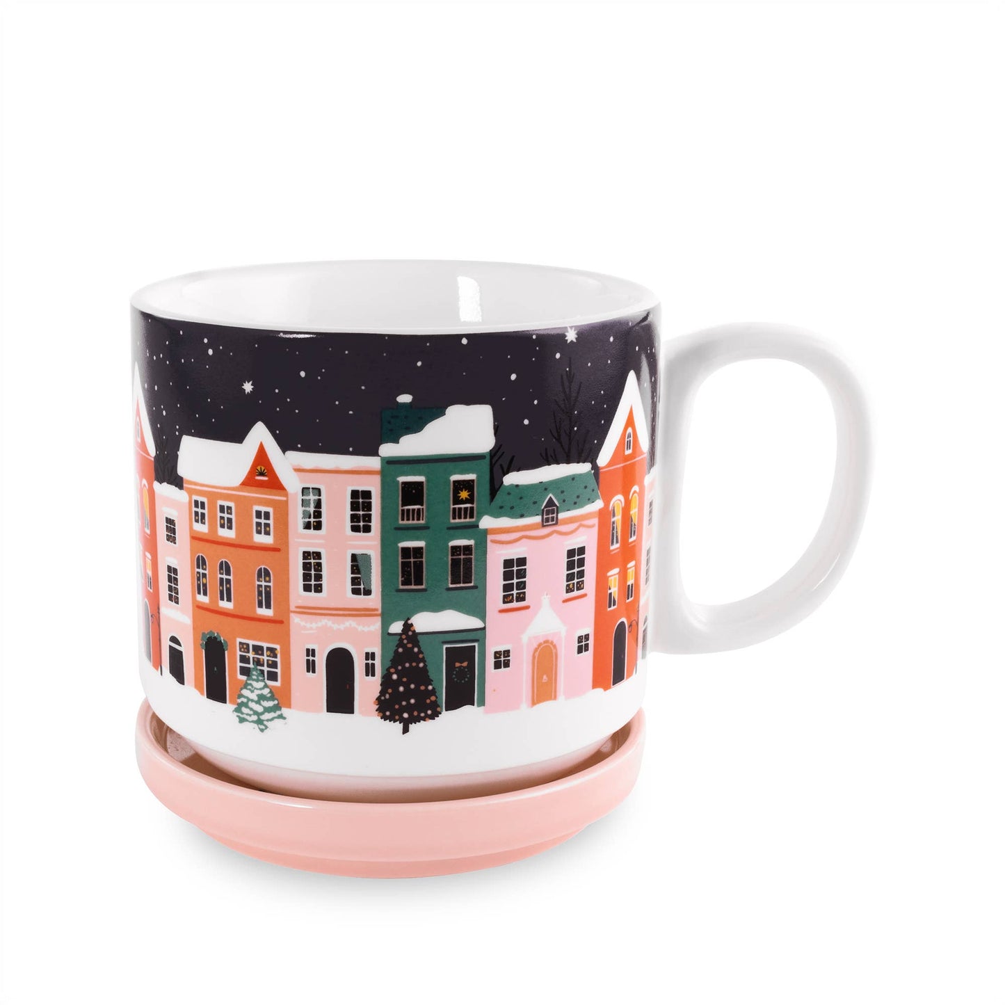 Ceramic Mug with Coaster Lid, Holiday Village