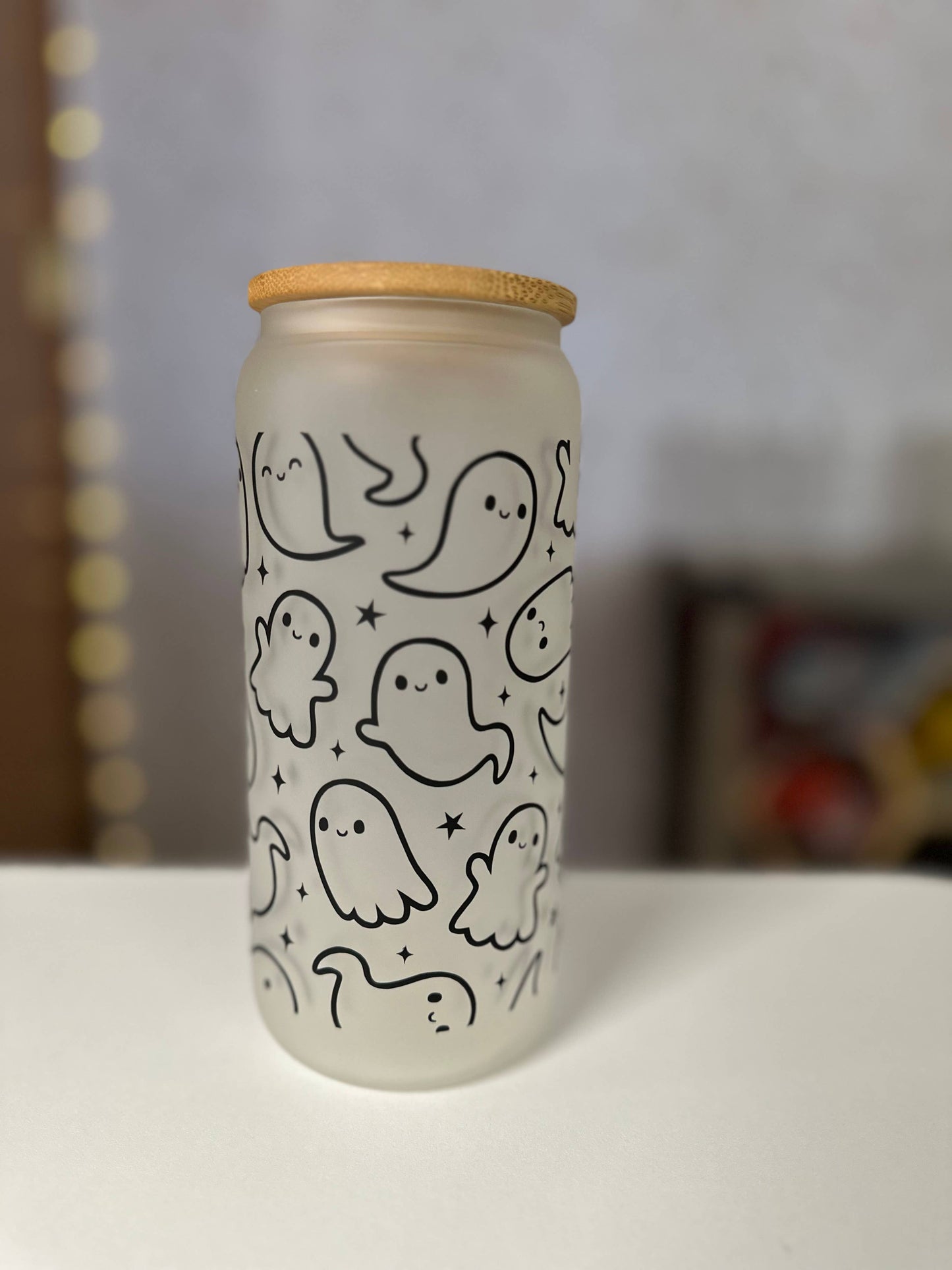 Ghosts | 20 oz Glass Tumbler with Bamboo Lid & Straw: Frosted