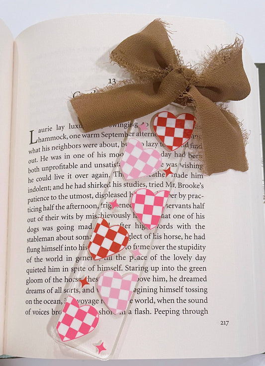 Acrylic bookmarks- UV-DTF transfers|bookmarks: Checkered hearts