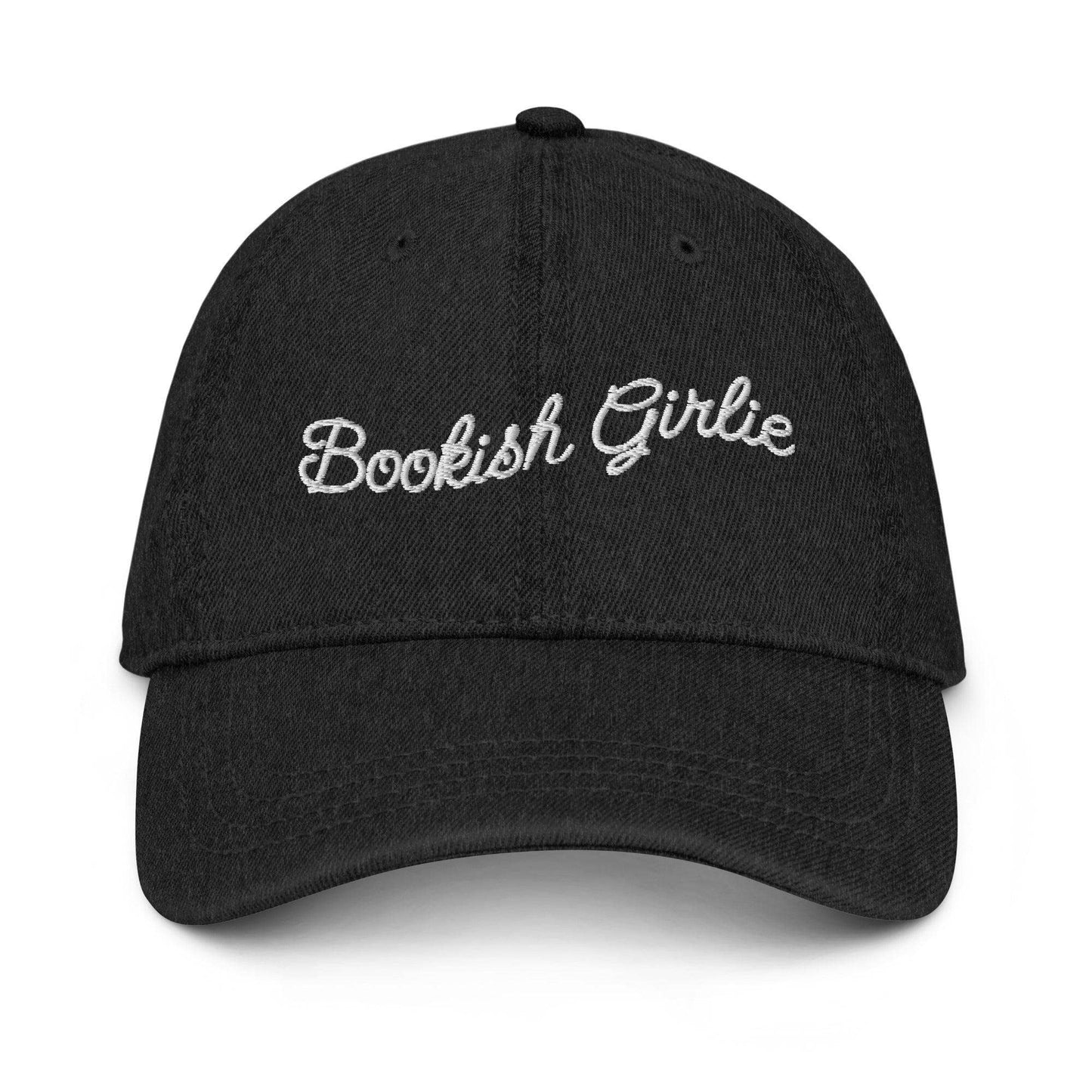 Bookish Girlie Embroidered Denim Hat: Blue