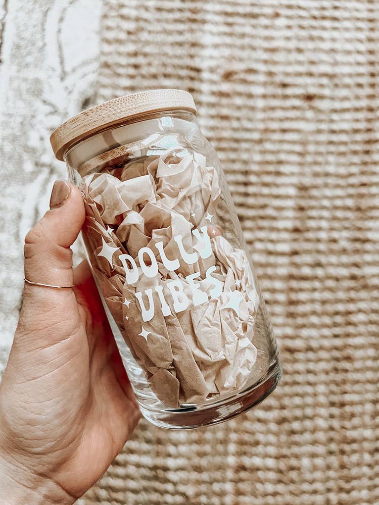 Dolly Vibes Glass Cup (with lid and straw)