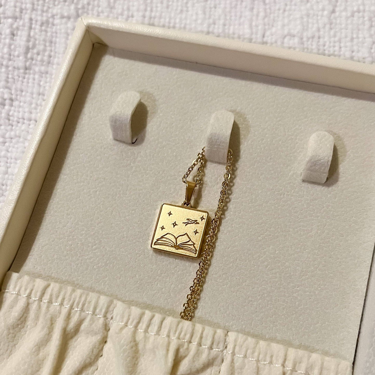 Birds & Books Necklace: Gold / 18"