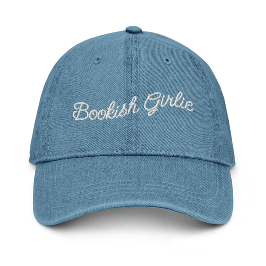 Bookish Girlie Embroidered Denim Hat: Blue