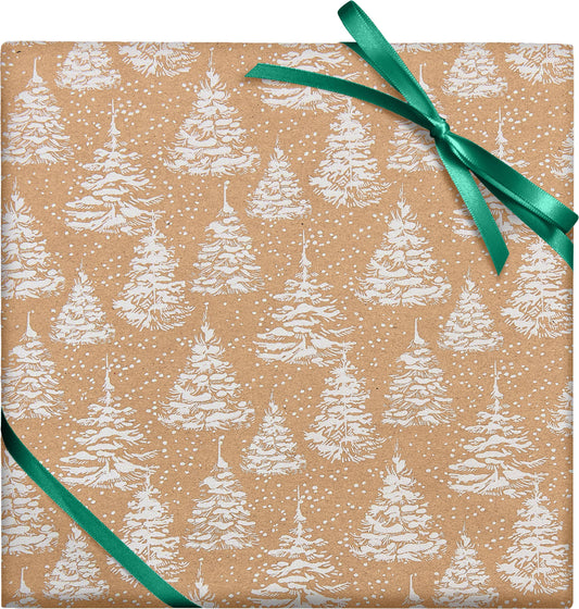 White Glitter Trees on Kraft Christmas Wrapping Paper