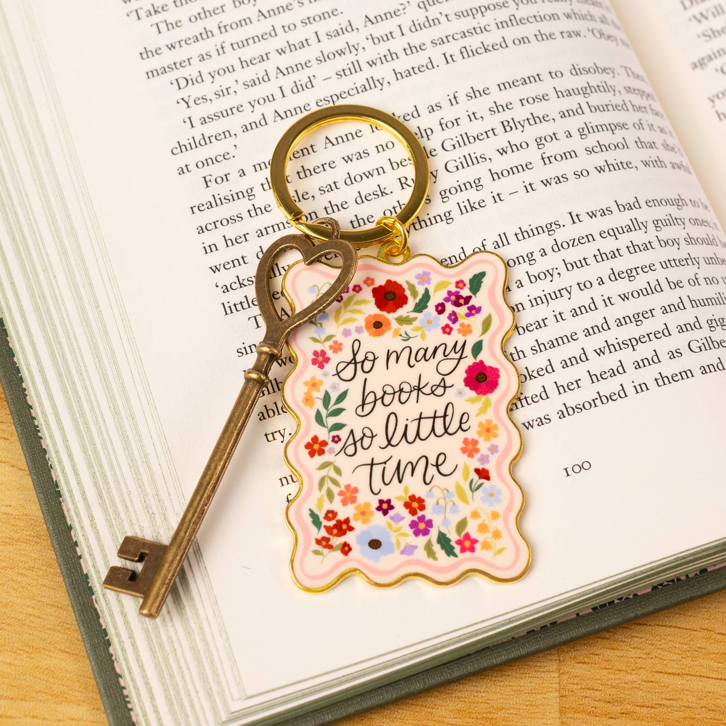 So Many Books Metal Keychain 2.5x1.5 in.