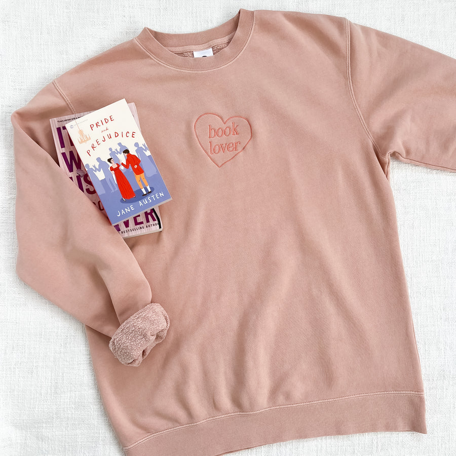 Book Lover - Dusty Pink Embroidered Sweatshirt