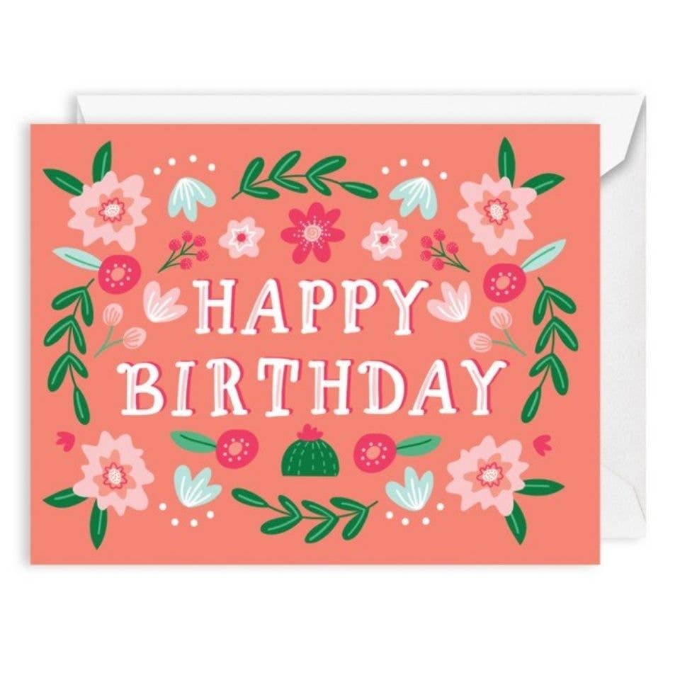 Happy Birthday Folk Floral Greeting Card